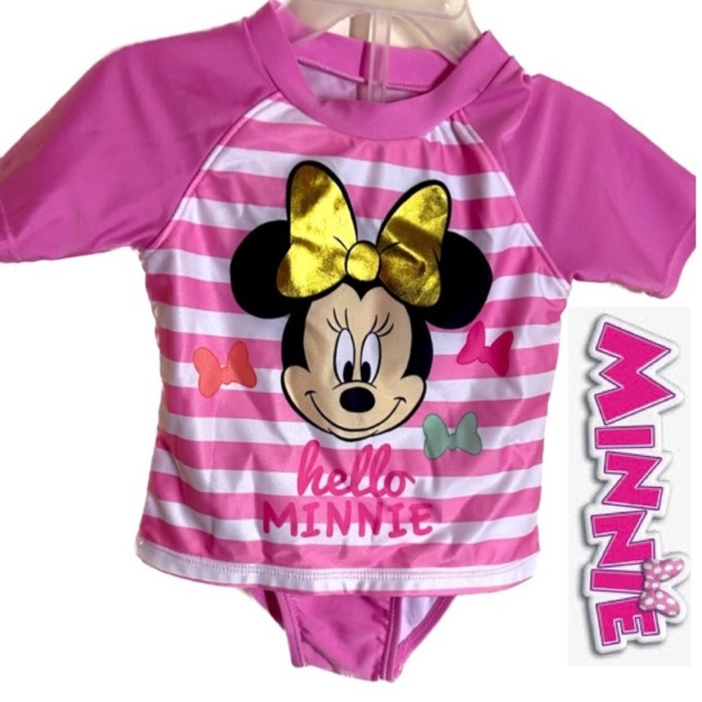 Disney’s Minnie Mouse 2-Piece Rash Guard Swim Set Size 12M Officially Licensed